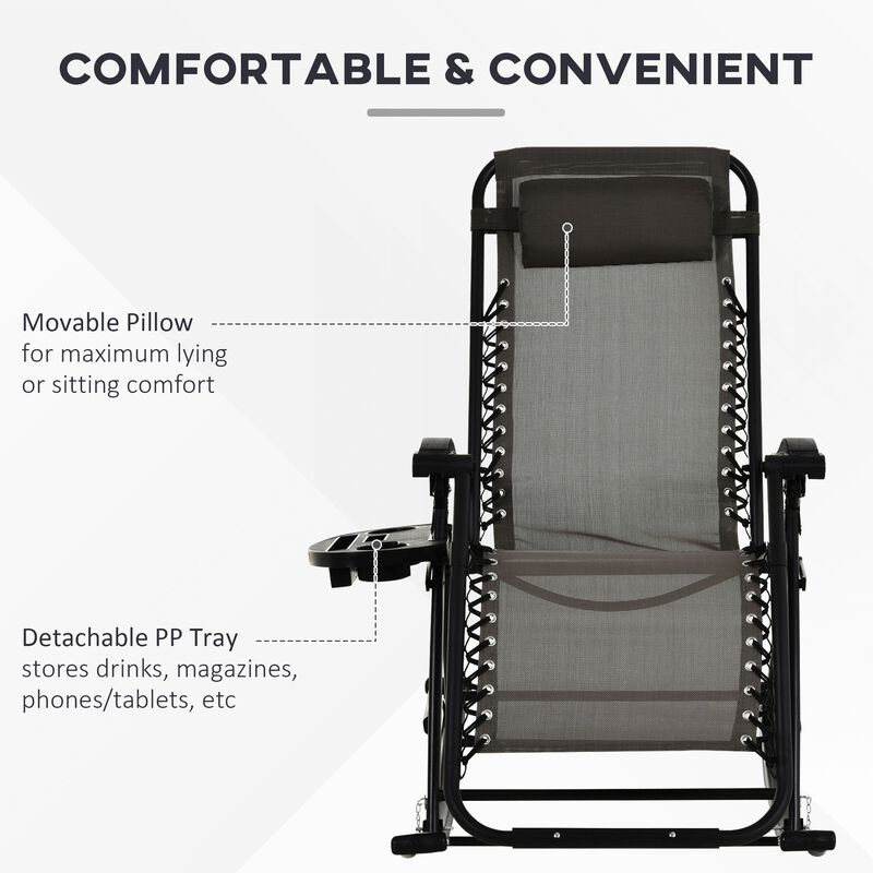 Grey Patio Lounger: Zero Gravity Rocker with Headrest & Phone Holder