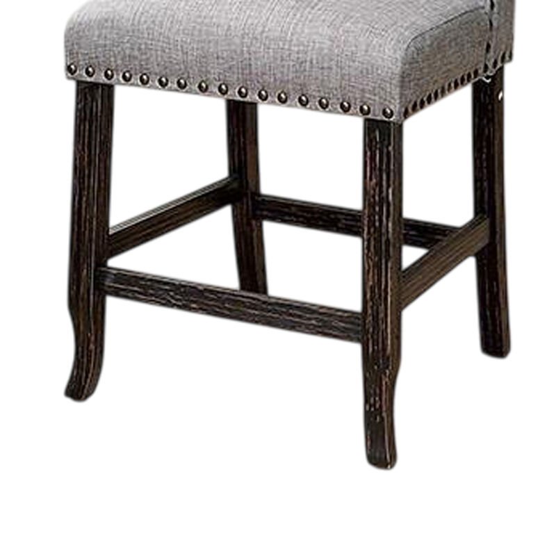 Bega 24 Inch Counter Height Chair, Set of 2, Wingback, Tufted, Light Gray - Benzara