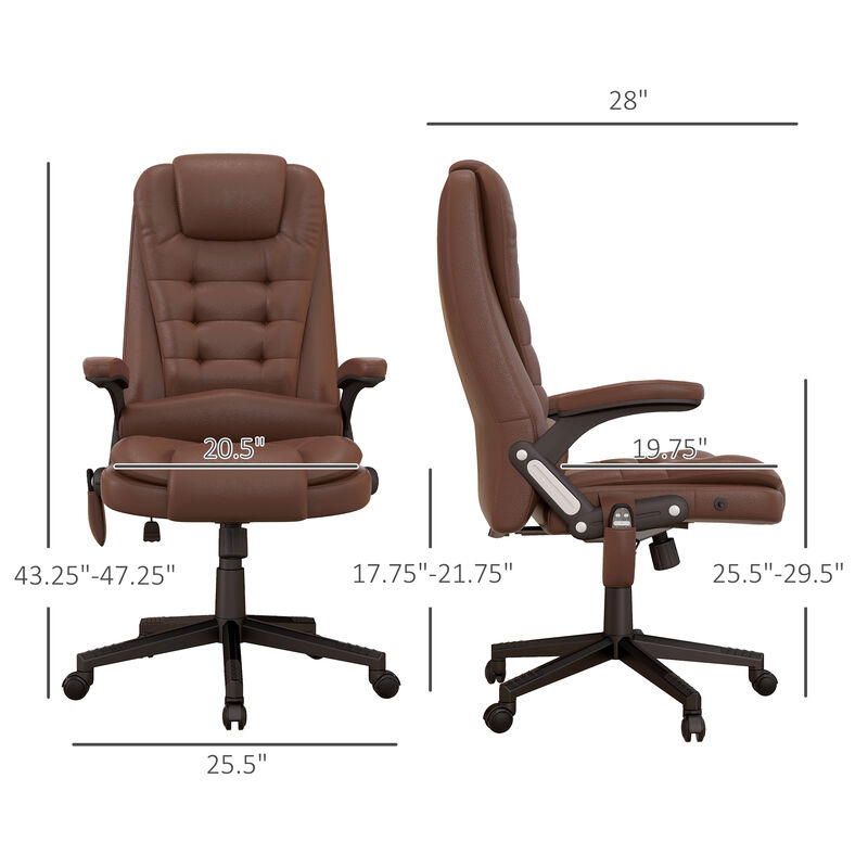 HOMCOM High Back Vibration Massage Office Chair with 6 Vibration Points, Heated Reclining PU Leather Computer Chair with Armrest and Remote, Dark Brown