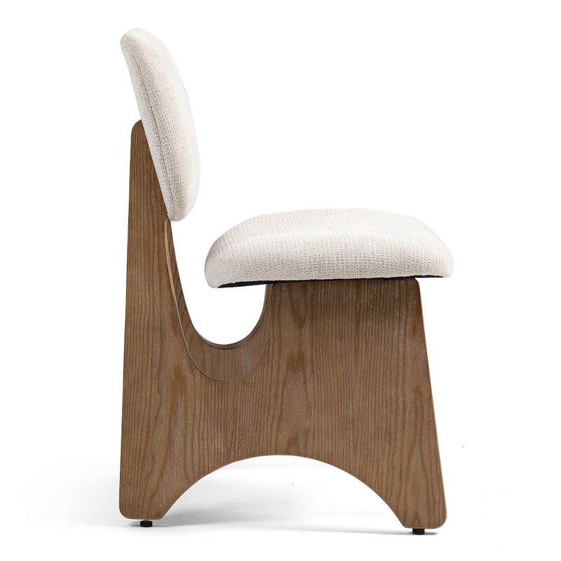 Glamour Home Bertille Beige Washed Woven Fabric Dining Chair with Accent Walnut Legs