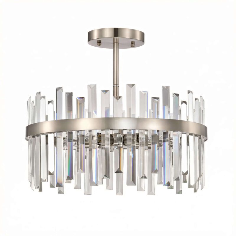 Ariel 18.5" 5-light Satin Nickel Drum Crystal Prism Flush Mount image number 8