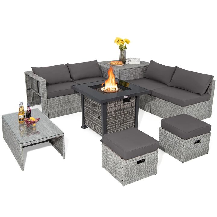 Mondawe 9 Pieces Outdoor Patio Furniture Set with 32-Inch Propane Fire Pit Table