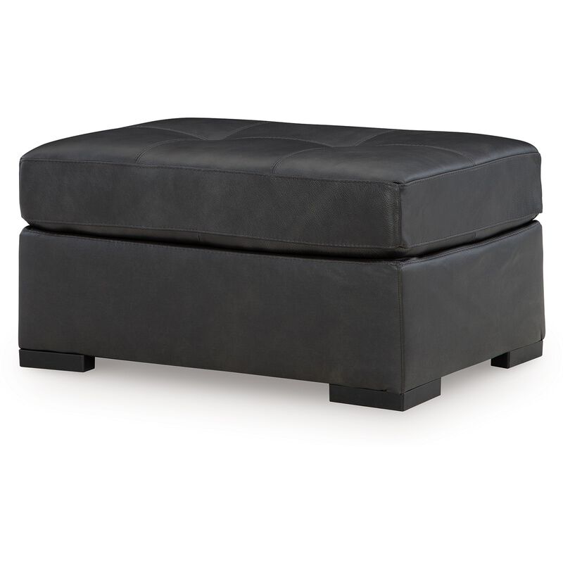 Keaton Oversized Accent Ottoman, Black Faux Leather, 40 Inch - Benzara
