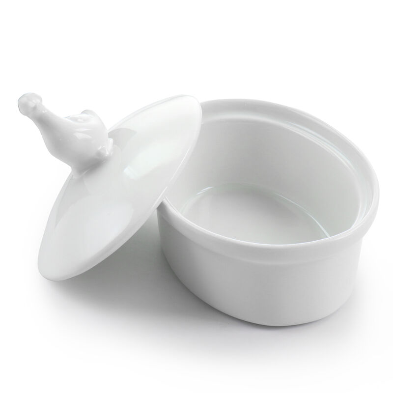 Martha Stewart 5.7 Inch Oval Ceramic Goose Container with Lid in White