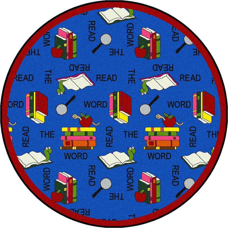 Joy Carpets Kid Essentials Read the Word 7'7 Round Area Rug in Color Multi