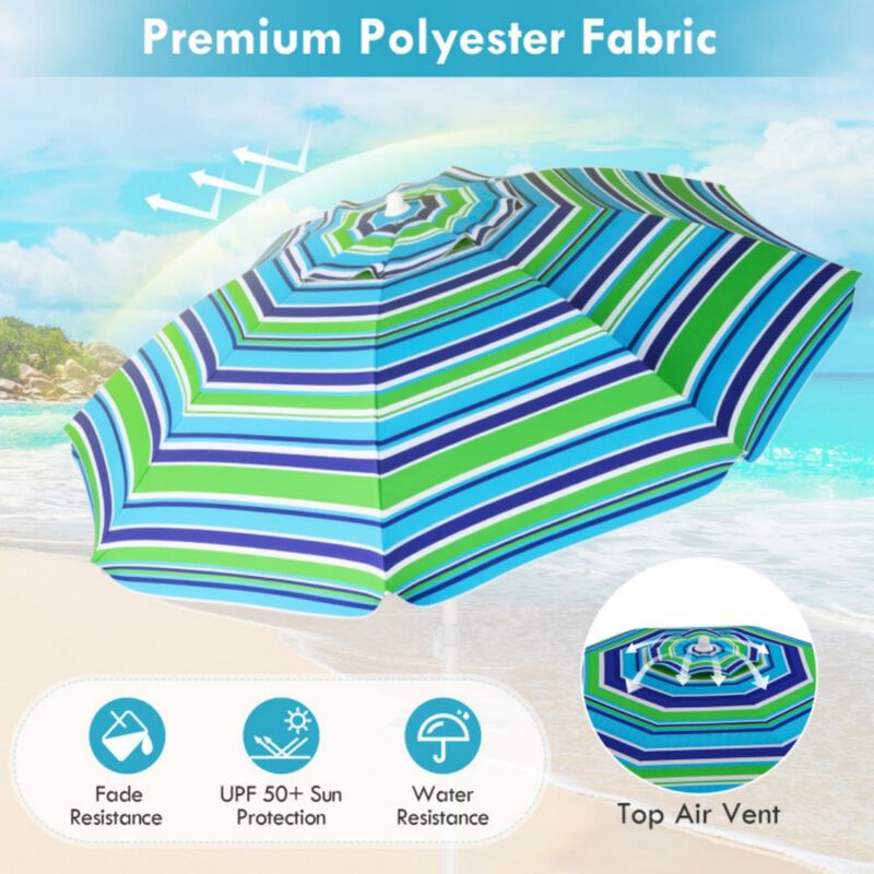 7.2 Feet Portable Outdoor Beach Umbrella with Sand Anchor and Tilt Mechanism-Green image number 6