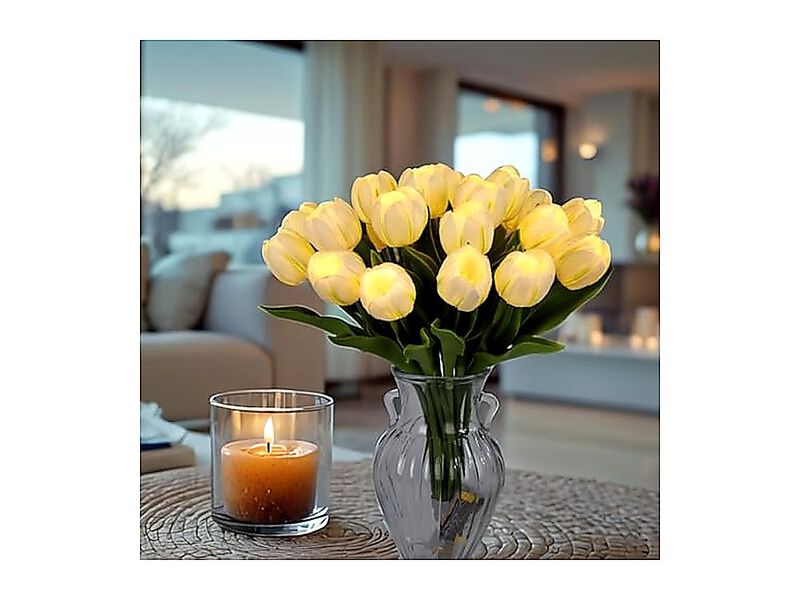 20 Stems LED Lighted Artificial Flowers Tulip Lamp Real Touch Tulips Faux Flower image number 3