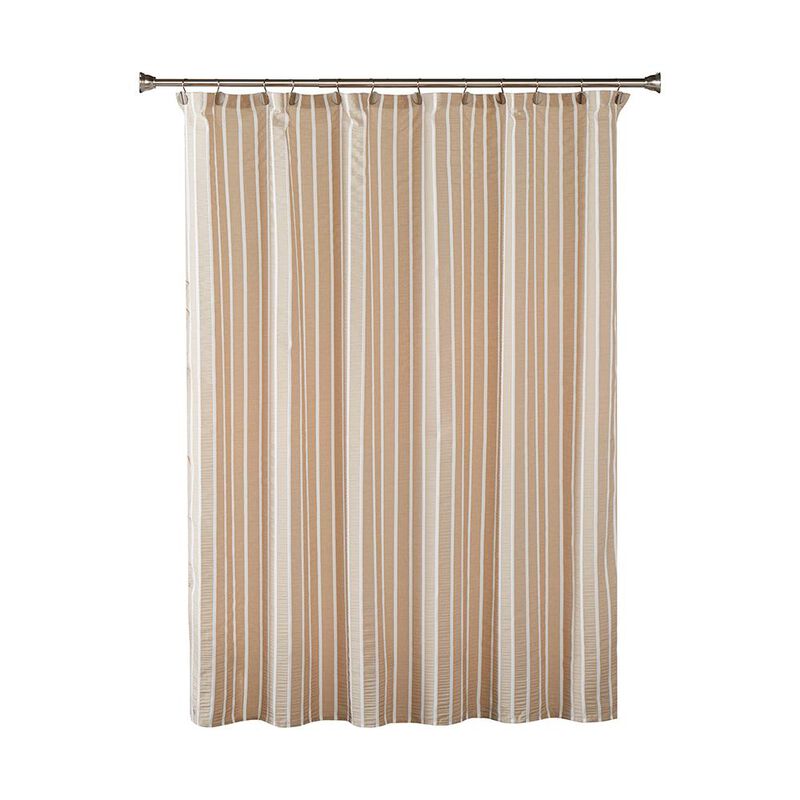 SKL Home Saturday Knight Ltd Seersucker Lightweight Woven Thin white Stripes Fabric Shower Curtain - 70X72", Taupe