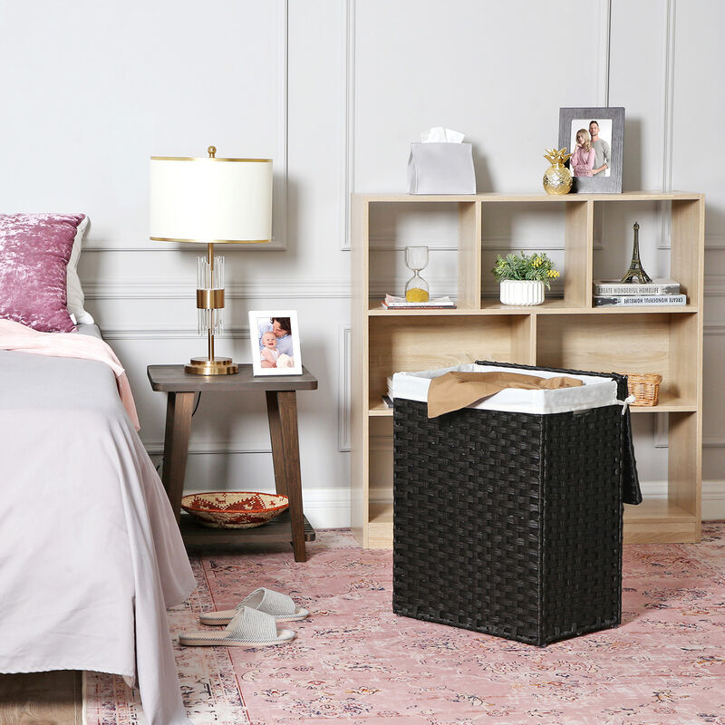 23.8 Gallon Synthetic Rattan Laundry Basket with Lid 90L Hamper image number 6