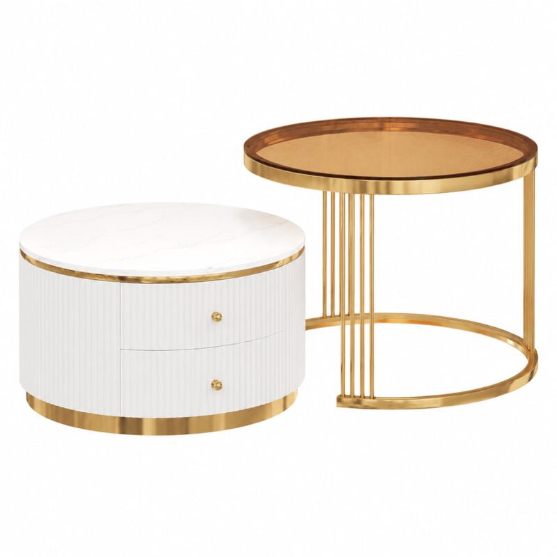 GOODSILO Modern 2-Piece Round Nesting Coffee Table Set with Storage Drawers, Space-Saving Versatile Furniture for Living Room and Small Home Spaces image number 0