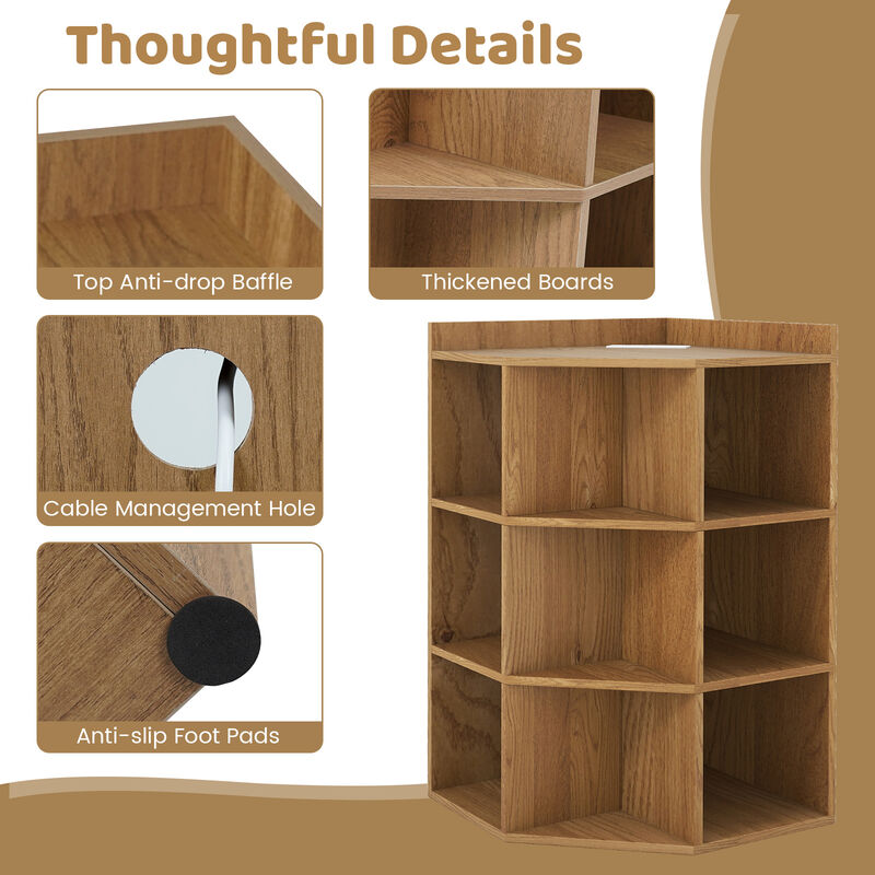 Space Saving Corner Cabinet with Charging Station and 3 Tier Storage for Bedroom-Natural image number 5