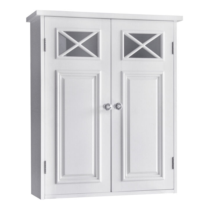 Teamson Home Dawson Removable Wooden Wall Cabinet with Cross Molding and 2 Doors- White