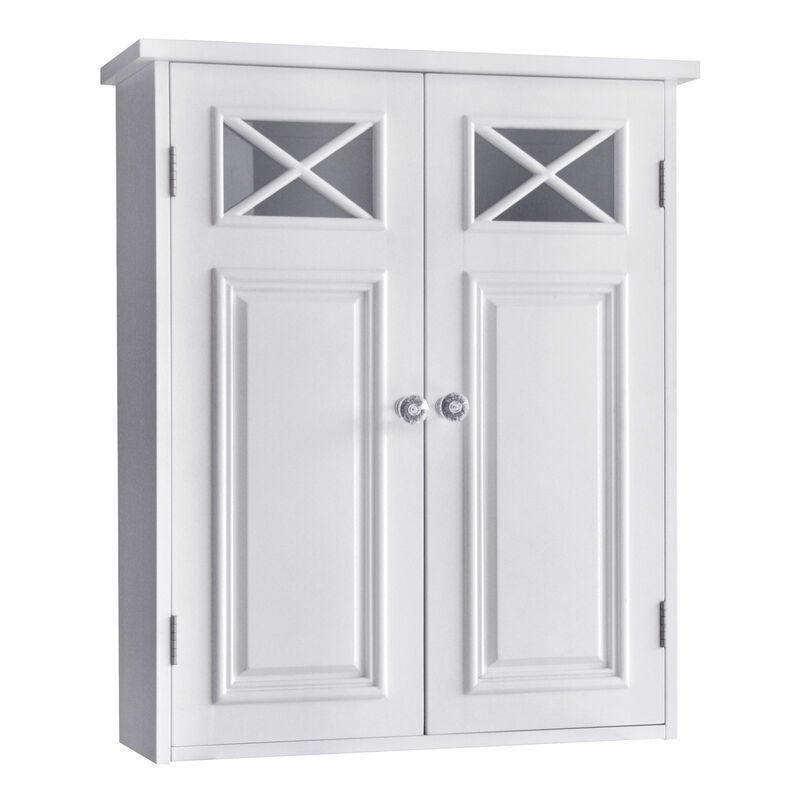 Teamson Home Dawson Removable Wooden Wall Cabinet with Cross Molding and 2 Doors- White image number 1