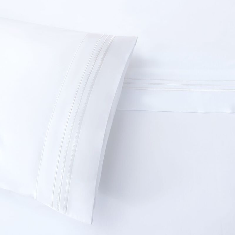 Border Embroidery White Twin Sheet Set image number 2