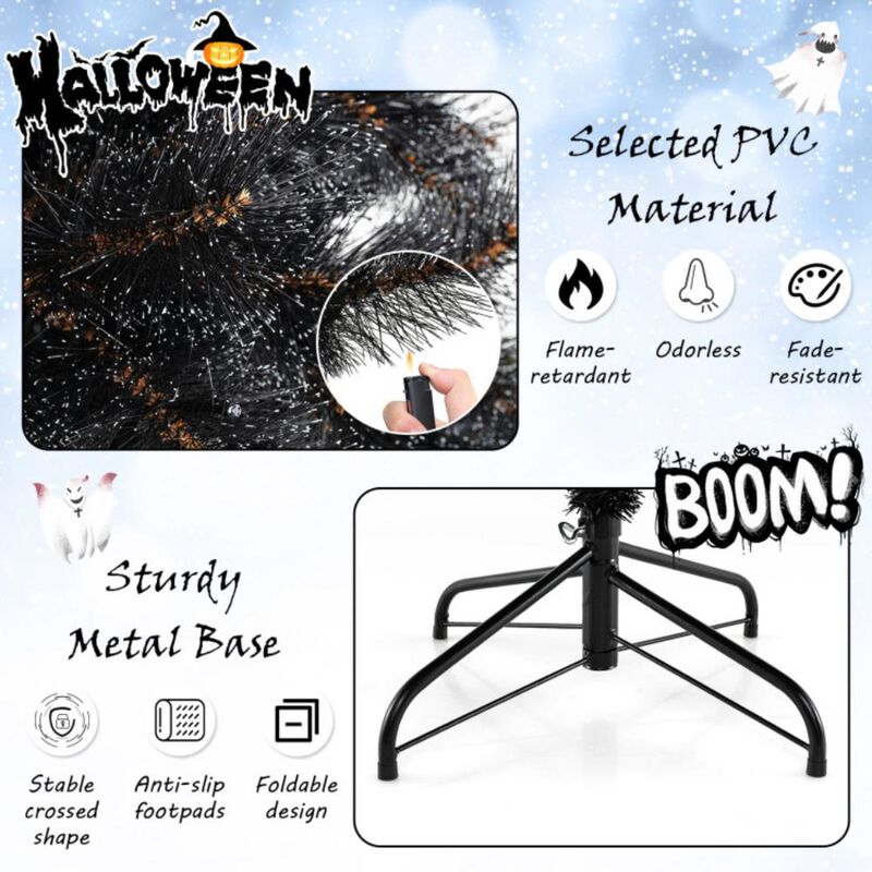 Hivvago Black Artificial Halloween Christmas Tree with PVC Branch Tips and Cool White LED Lights
