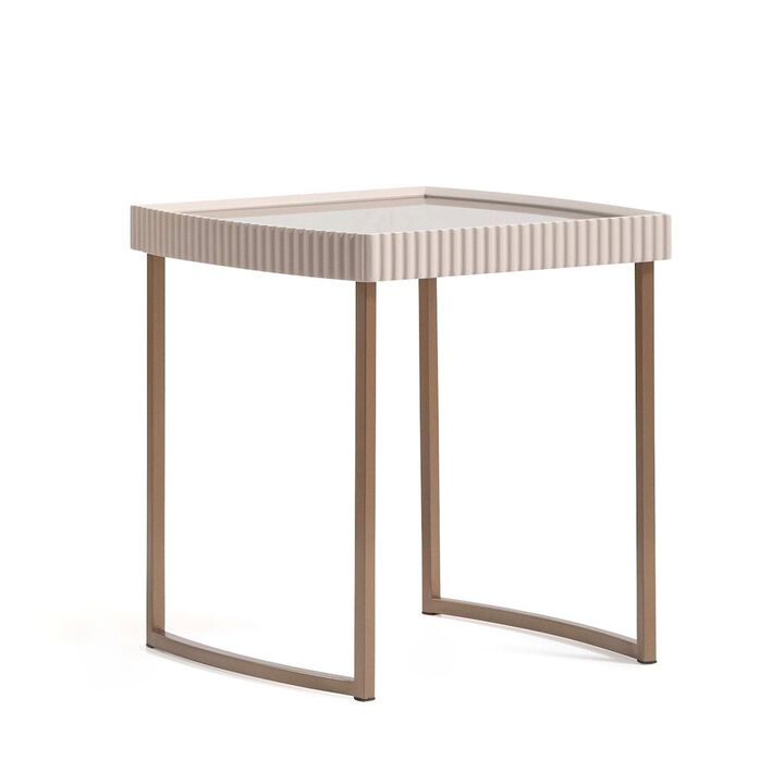 Michael Amini Lisbon Side Table - Silken Cream/Bronze