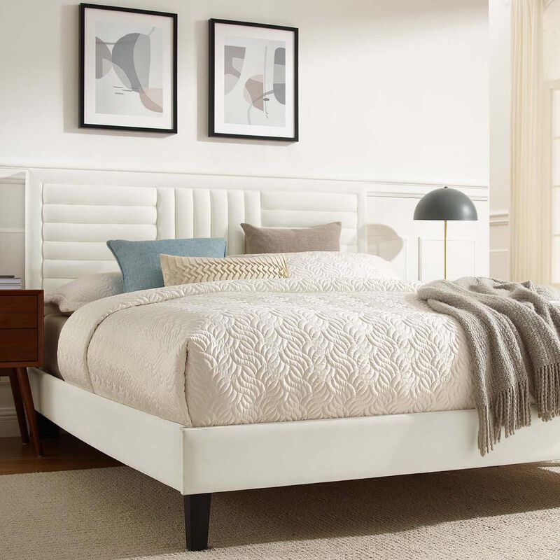 Modway Sofia Channel Tufted Performance Velvet King Platform Bed in White image number 7