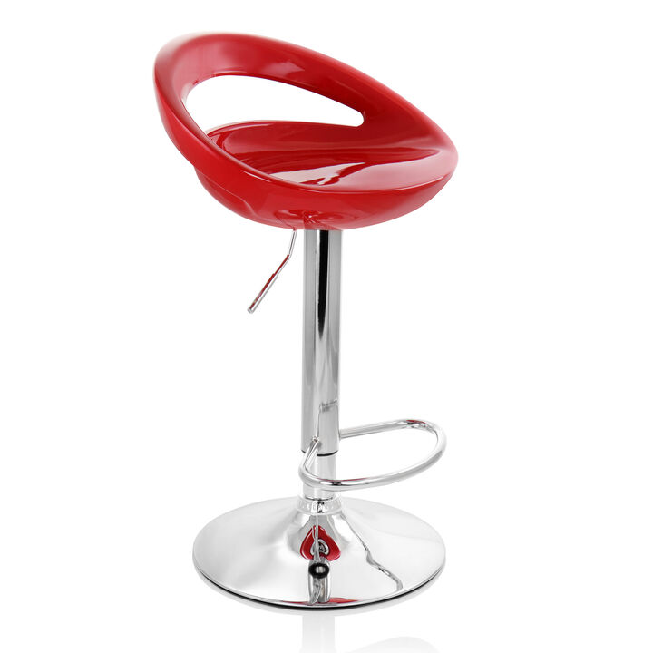 Elama 2 Piece Retro Adjustable Bar Stool in Red with Chrome Base