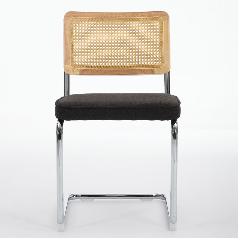 Whisen 2-Piece Mid Century Dining Chairs, Linen Upholstered with Cane Back & Chrome Base, Cantilever Design for Kitchen image number 0