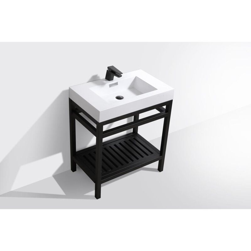 Kubebath Cisco 30 Stainless Steel Console with Acrylic Sink - Matt Black