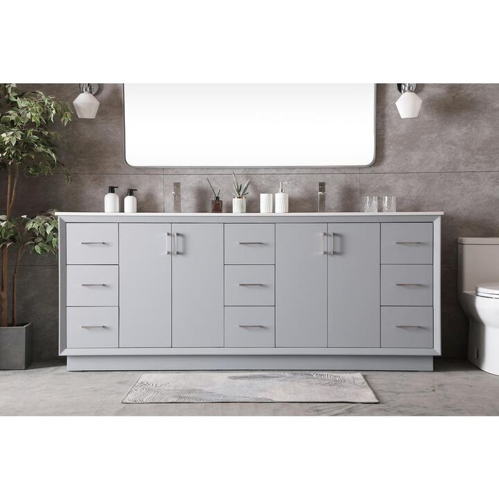 Elegant Kitchen and Bath 84 Inch Double Bathroom Vanity In Grey