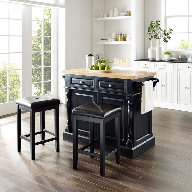 Oxford Kitchen Island W/Square Seat Stools