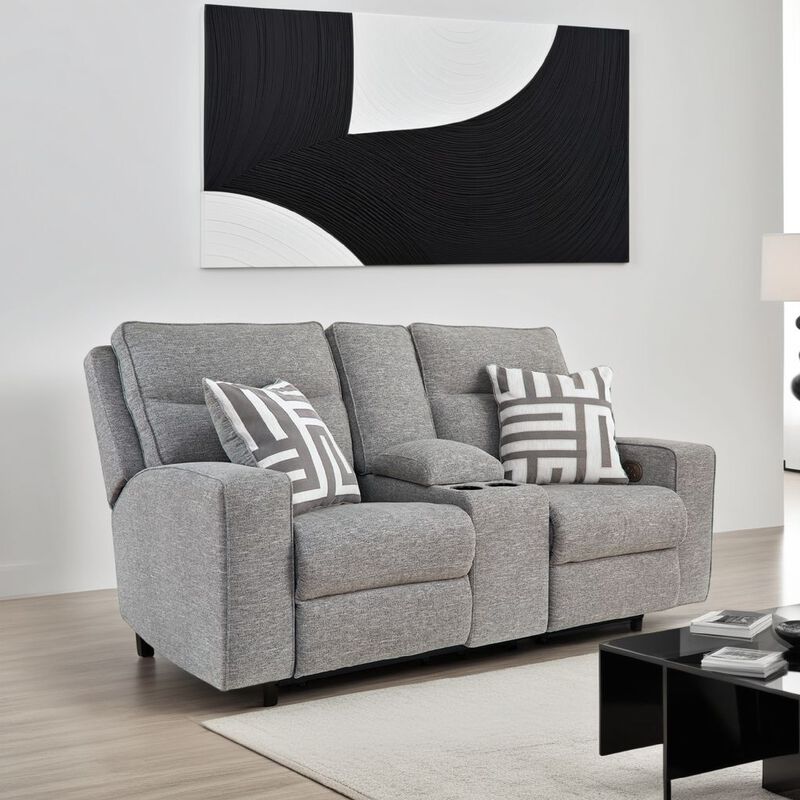 Cloe Power Reclining Loveseat, Gray Performance Nuvella, 2 Pillows - Benzara