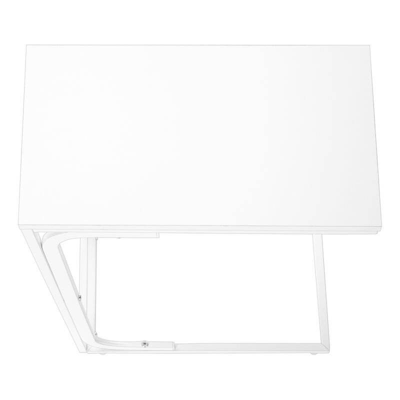 Monarch Specialties I 3478 Accent Table, C-shaped, End, Side, Snack, Living Room, Bedroom, Metal, Laminate, White, Contemporary, Modern