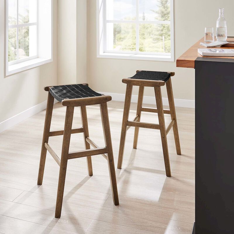 Saoirse Leather Wood Bar Stool Set of 2 image number 9