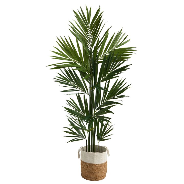 HomPlanti 7 Feet Kentia Artificial Palm in Handmade Natural Jute and Cotton Planter