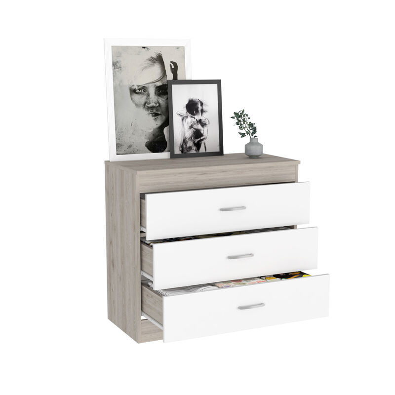 Three Drawer Dresser Lial, Bedroom, Light Gray / White