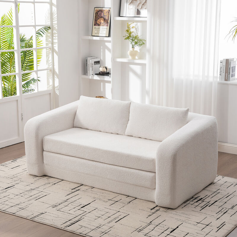 GOODSILO 2-in-1 Pull Out Foldable Loveseat Sofa Bed with Armrest & Backrest Pillows image number 6