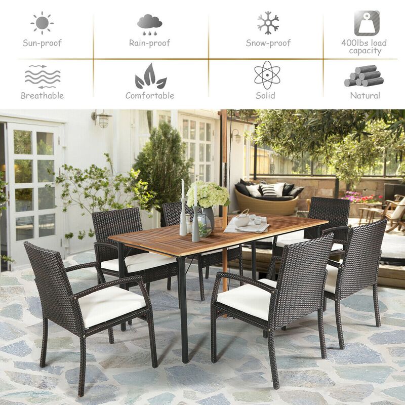 7Pcs Patio Rattan Cushioned Dining Set with Umbrella Hole image number 4