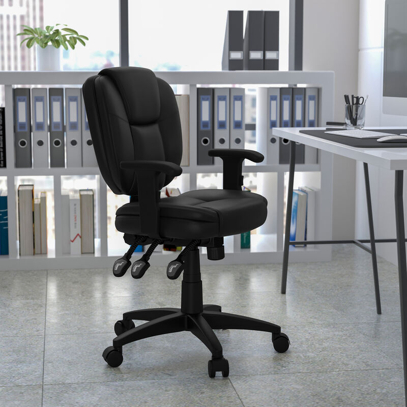Caroline Mid-Back Fabric Multifunction Swivel Ergonomic Task Office Chair with Pillow Top Cushioning and Arms image number 2