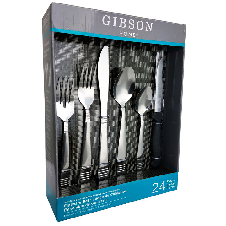 Gibson Palmore Plus 24 Piece Stainless Steel Flatware Set with 4 Steak Knives