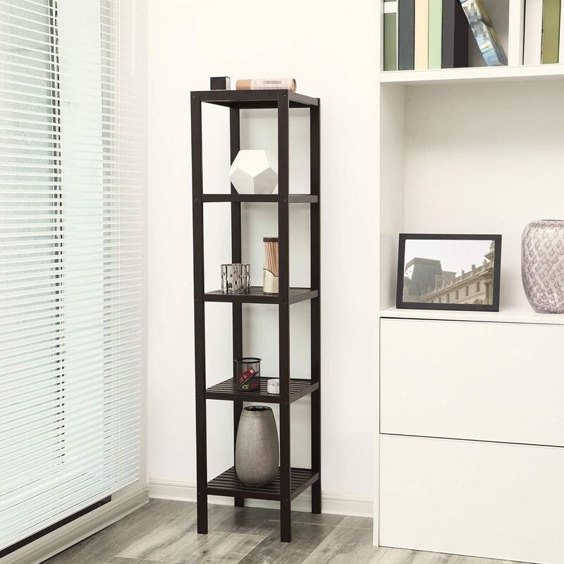 Wood 4-Shelf Narrow Bookcase, Versatile Storage Rack for Home or Office
