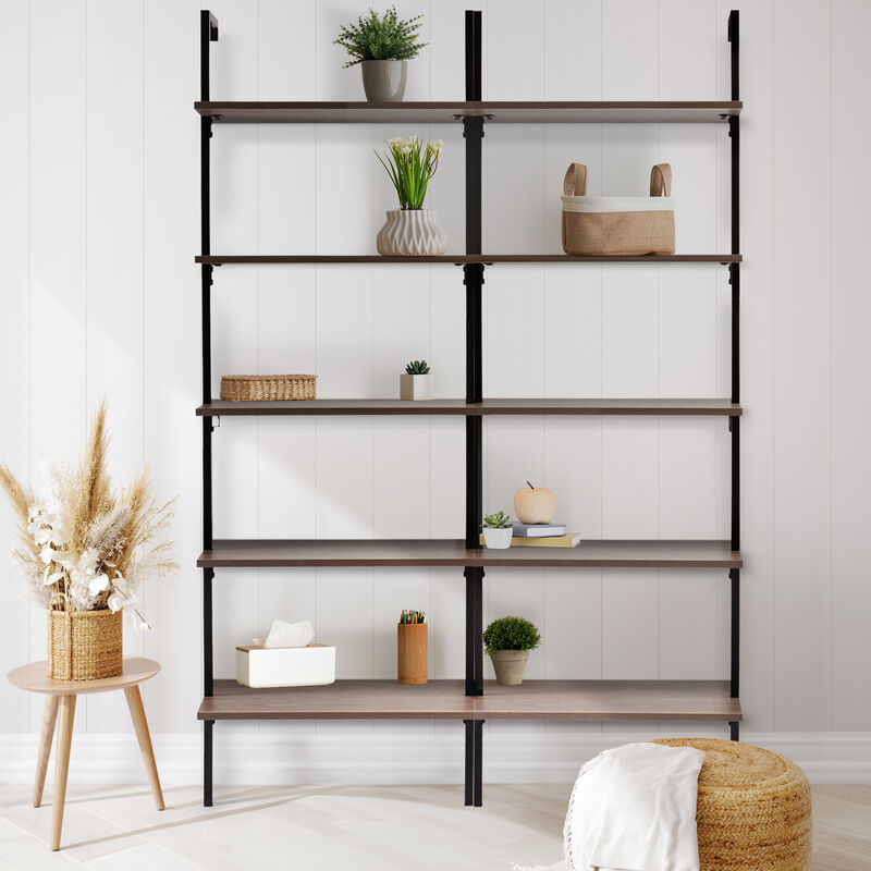 Madera  Industrial 5-Shelf Wood Wall-Mounted Open Ladder Bookcase