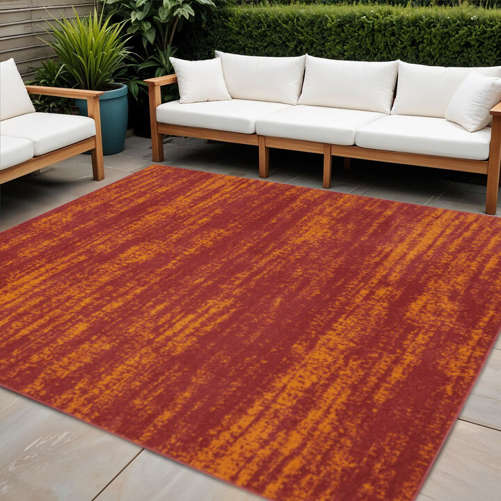 HomeRoots 5' Red And Orange Square Abstract Indoor Outdoor Area Rug