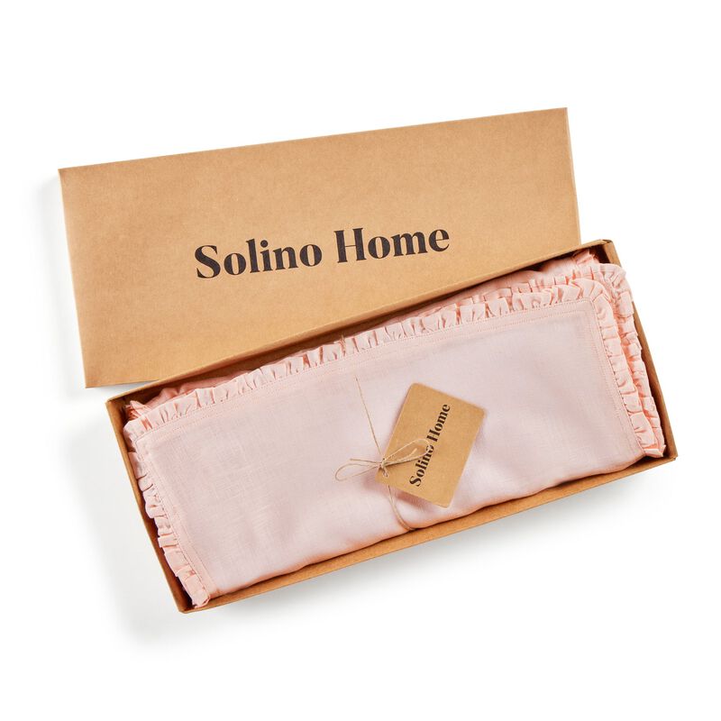 Solino Home Juliette Ruffle 100% Linen Table Runner &ndash; Handcrafted, Machine Washable, Perfect for Holiday and Everyday Dining