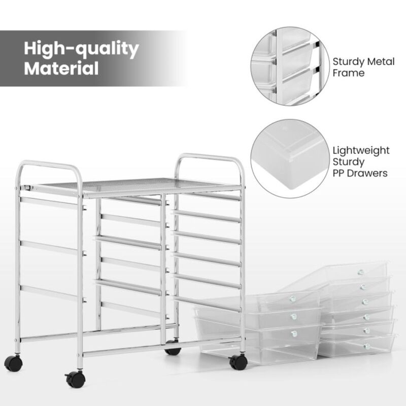 Hivvago 9-Drawer Rolling Storage Cart with Colorful Drawers and Metal Frame