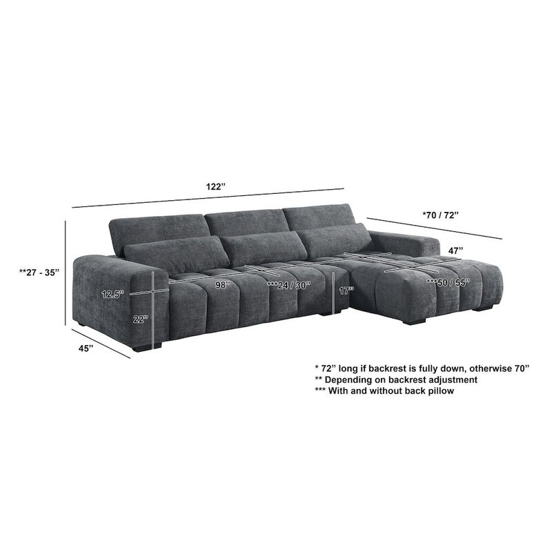 Best Quality Furniture Sectional With Right Facing Chaise In Dark Gray Chenille Fabric