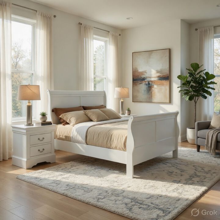 Queen Size Bedroom Set, Black Finish, 5-Piece Set with Bed, 2 Nightstands, Dresser and Mirror