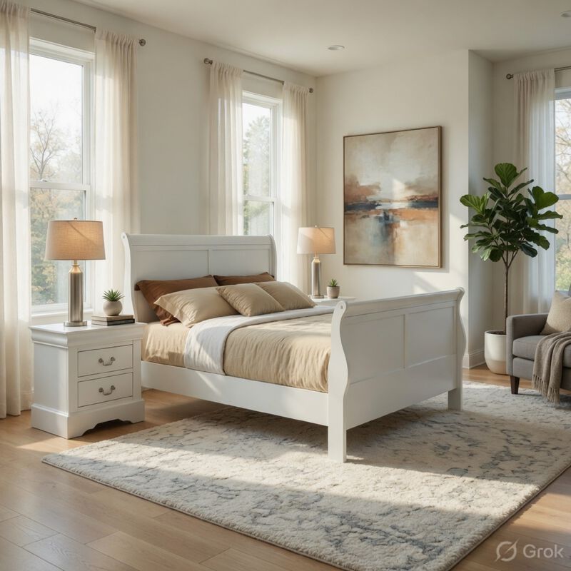 Queen Size Bedroom Set, Black Finish, 5-Piece Set with Bed, 2 Nightstands, Dresser and Mirror image number 1