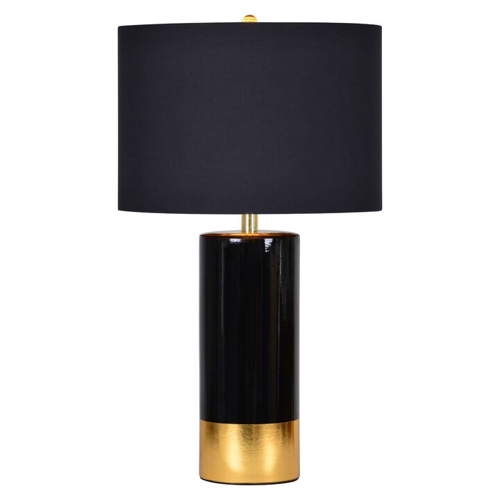 29" Black and Gold Ceramic Table Lamp with Drum Shade