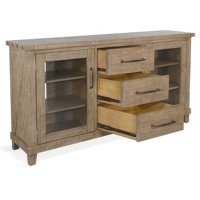 Anva Sideboard Buffet Console, 2 Doors, 3 Drawers, 65 Inch Brown Wood - Benzara image number 2