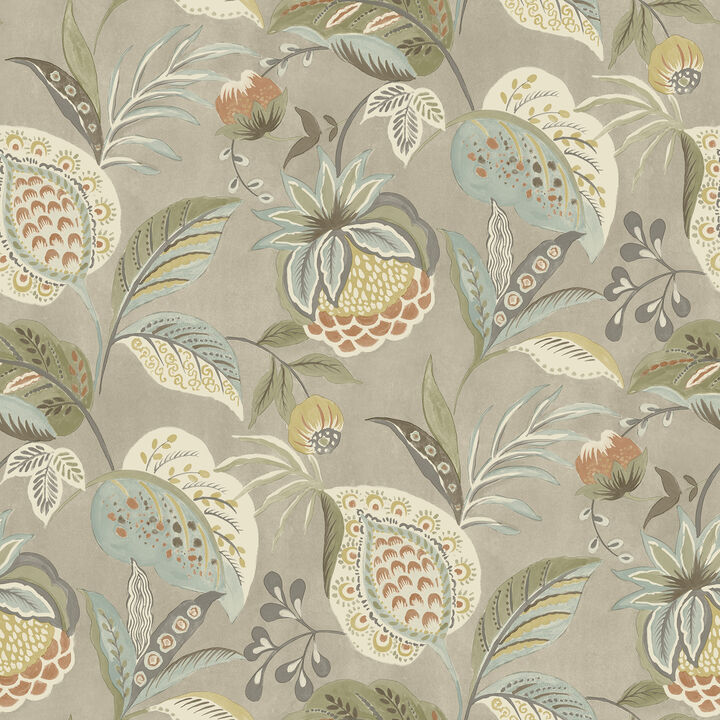 Bohemian Taupe Jacobean Wallpaper (Set of 2)