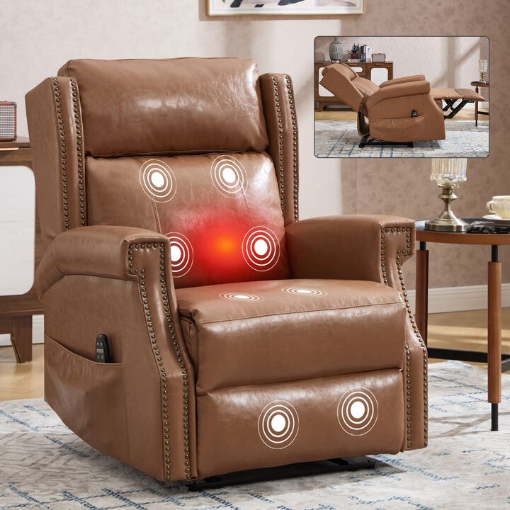 Manual Recliner Chair in Faux Leather for Living Room with Heavy Duty Motion Mechanism, 8 vibrating nodes and 3 massage modes