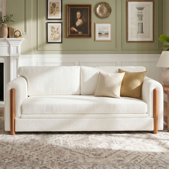 Merax Modern 3-Seater Chenille Sofa with Sculptural Curved Armrests & Rubber Wood Accents