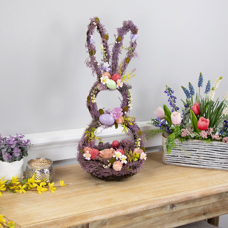 Floral Grapevine Bunny Shaped Easter Basket Decoration - 21"