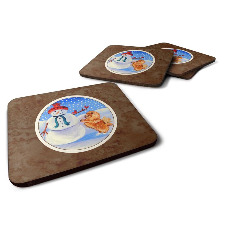 Caroline's Treasures 7151FC Winter Snowman With Pomeranian Foam Coasters (Set of 4), 3.5, Multicolor image number 0